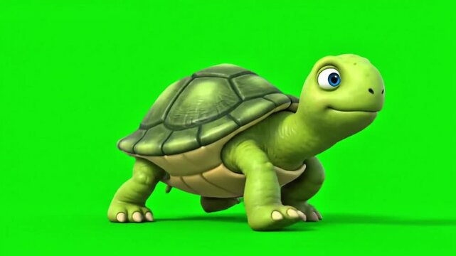 Cute cartoon turtle on green background 

