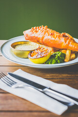 Beer Battered Fish and Chips, Mushy Peas, Tartare Sauce and Lemon
