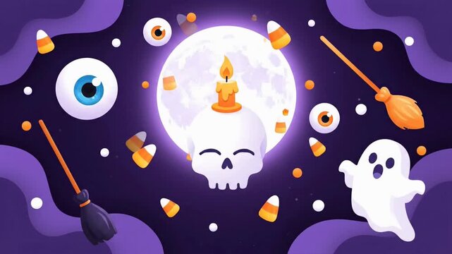 A fun and spooky Halloween background with various festive elements.