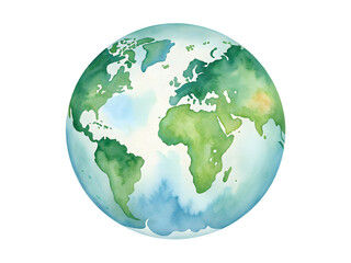 Obraz premium A watercolor globe shows the continents and oceans isolated on transparent background