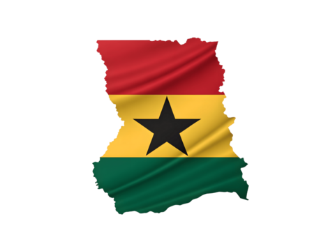 Ghana flag map isolated on transparent background is waving
