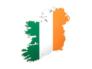 The flag of ireland in the shape of the country isolated on transparent background