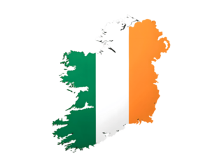 The flag of ireland in the shape of the country isolated on transparent background