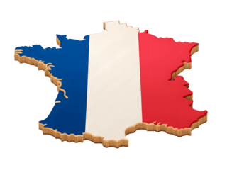 The flag of france in the shape of the country isolated on transparent background