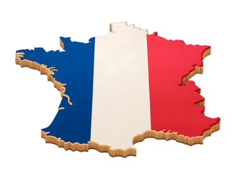 The flag of france in the shape of the country isolated on transparent background