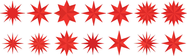 Vibrant red stars sparkle against a clean white backdrop for festive celebrations
