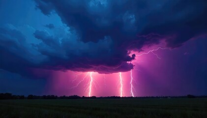 A dramatic thunderstorm rolls in, dark clouds fill the sky, with intense lightning illuminating the landscape Rain begins to fall, creating a powerful and awe-inspiring scene , ominous, sky