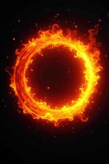 Obraz premium A fiery orb of intense heat and light, a swirling vortex of orange and yellow flames against a black background Perfect for fantasy, magic, or fire-related projects , magic, blaze