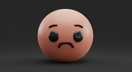Fototapeta premium 3D Rendered Sad Face Emoji with Glossy Black Features on Dark Background