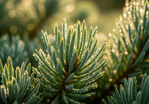 Pine Needles Glistening with Morning Dew