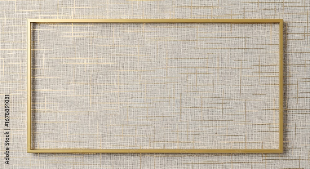 Aufkleber elegant golden rectangular frame on a textured beige background with subtle grid lines, creating a s