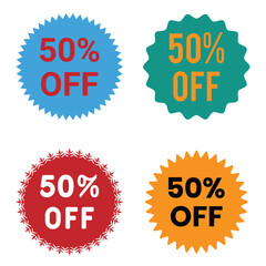 Hand Made 50% OFF Stickers And Badges - Vector Design Pack, set of colorful sale labels.