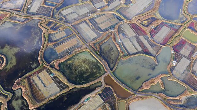 Aerial view of the impressive landscape of the Salt fields of Guerande France 