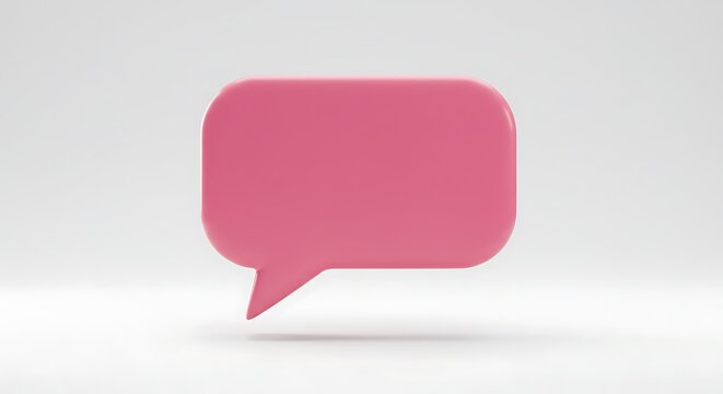 A 3D rendered pink speech bubble with a rounded shape on a light gray background. - Powered by Adobe