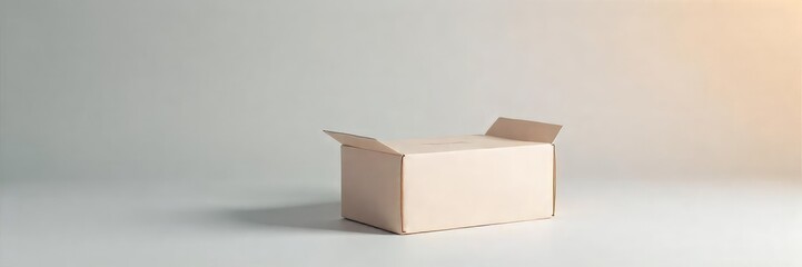A pristine, unopened box of a new product sits on a neutral background, ready for its unveiling The packaging is clean, modern and clearly displays the product information , simple, kraft