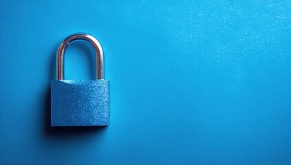 Closed blue metal padlock on a plain blue background representing security and privacy.