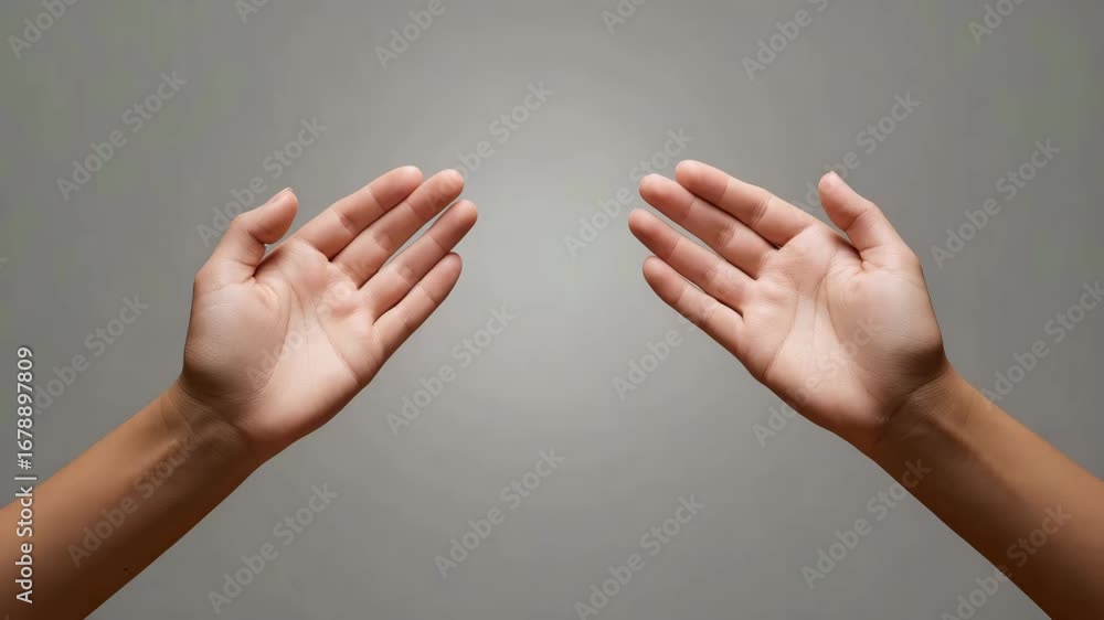 Poster arrangement infinite gesture hands reaching towards vibrant triangular colors in abstract design