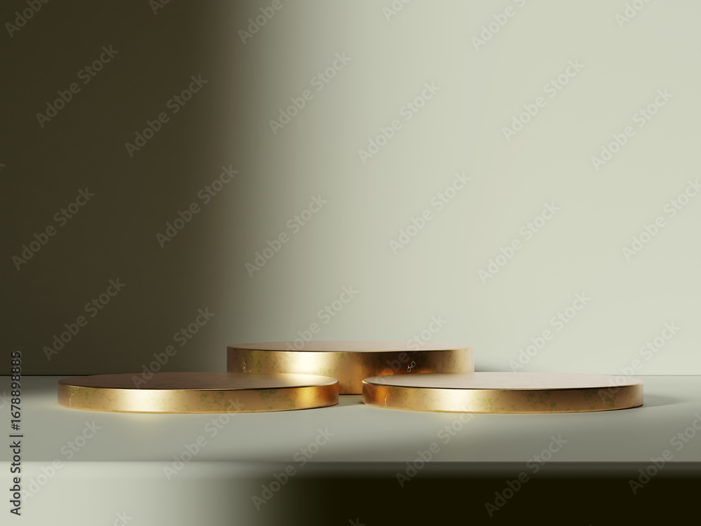 Poster luxurious gold podium with clean lines and gradient lighting for elegant product display.