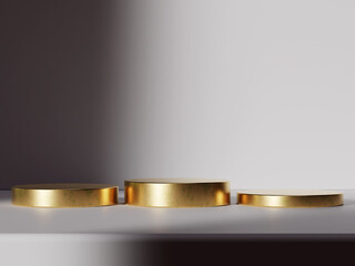Golden podium mockup with subtle light contrast, ideal for showcasing premium items.