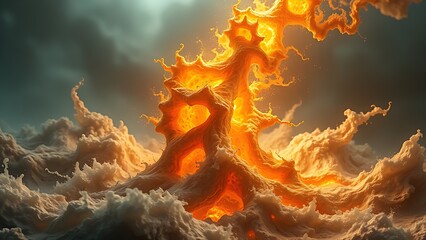 A gravity-defying golden fractal structure engulfed in chaotic energy waves, radiating molten brilliance.