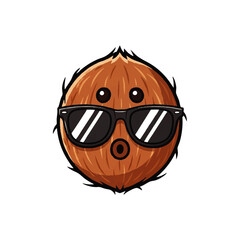Fototapeta premium Surprised coconut cartoon character wearing sunglasses, perfect for summer promotions and playful branding