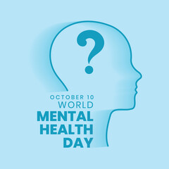 world mental health day poster with line art human head and question mark