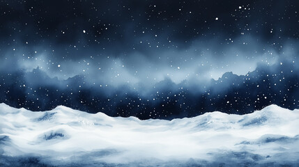 Naklejka premium Snowy Night with Starry Sky and Frosty Mountains