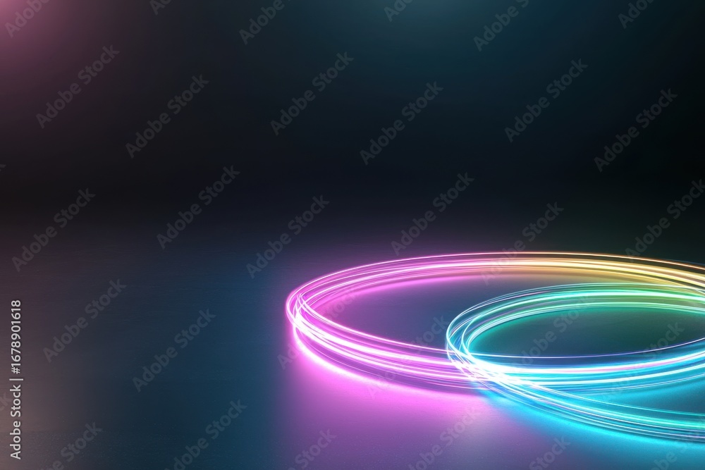 Aufkleber abstract dynamic neon light trails on dark background abstract neon dynamic light trails glowing cir