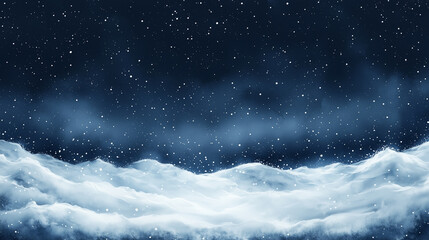 Naklejka premium Winter Night Sky with Snowy Mountains and Falling Snowflakes