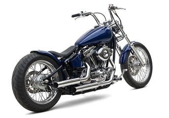 Fototapeta premium Custom dark blue motorcycle rear view