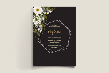 WEDDING INVITATION FRAME WITH FLOWER DECORATIONS AND FRESH LEAVES