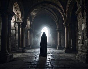 Mysterious figure in an ancient crypt