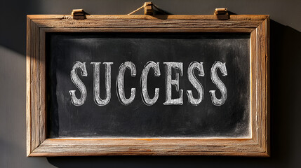 Inspiring 'SUCCESS' message hand-drawn in chalk on a rustic wooden blackboard, perfect for motivational business content and achievement themes. Ai Generated Images