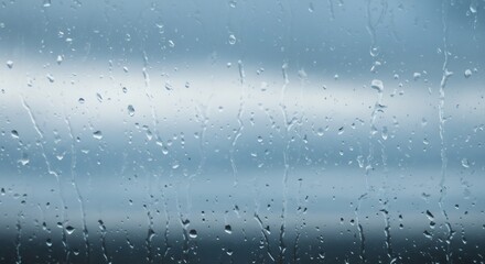 Obraz premium 雨上がりの窓ガラスに無数の水滴が輝き、静かに佇む曇り空を映し出す。
