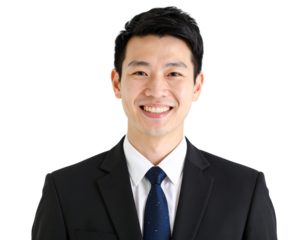 Businessman portrait isolated on white transparent background, Asian smiling busines