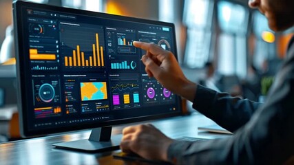 "Businessman analyzing data dashboard with interactive charts", "Big data analytics and visualization on computer screen", "Financial metrics and KPIs on modern digital dashboard"
 - Powered by Adobe