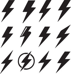  black silhouettes, power concept lightning bolt icon. flash symbol.eps