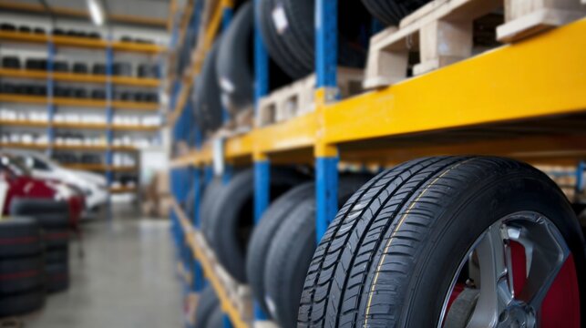 Tire storage and management warehouse product display industrial environment close-up view inventory solutions