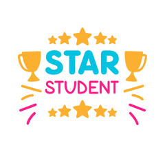 Star student award trophy and stars isolated on transparent background