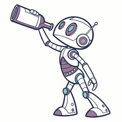 Vector art of cartoon robot drinking from a bottle, a fun and playful illustration for childrens designs