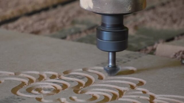 CNC milling machine in operation, specifically engraving a decorative pattern into a workpiece