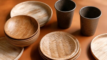 Handcrafted wooden tableware artisan workshop product photography rustic setting close-up view sustainable living