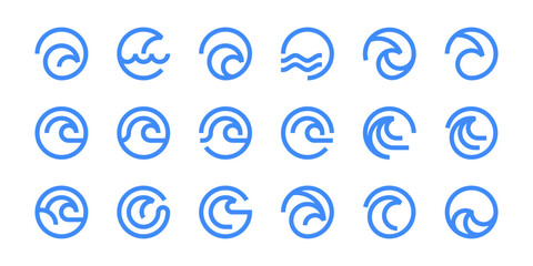 Wave logo. Minimalist, water, ocean, surfing. Vector icon symbol template EPS 10.