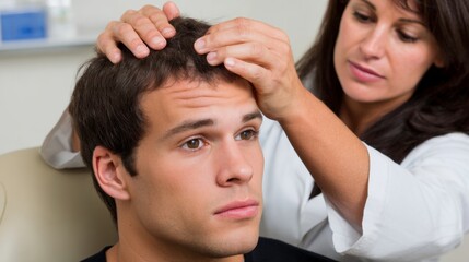 Naklejka premium Hair restoration consultation clinic medical appointment professional environment close-up view health and wellness