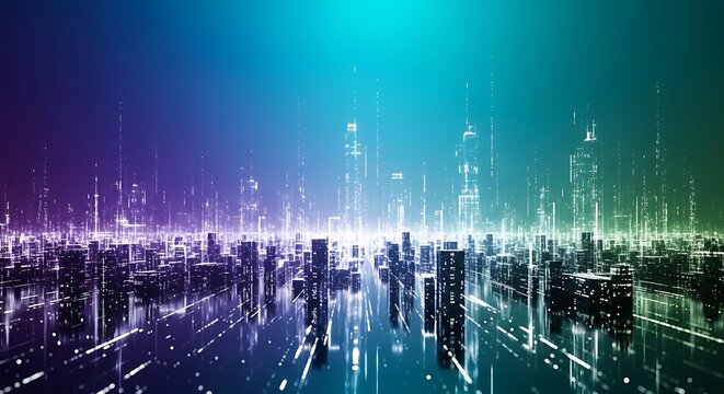 Digital Cityscape, Futuristic Urban Skyline.