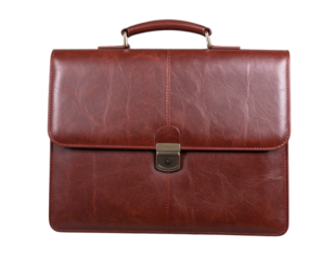 brown leather briefcase isolated on transparent background