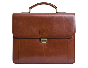 brown leather briefcase isolated on transparent background
