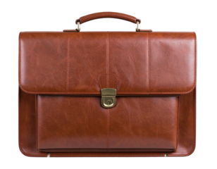 brown leather briefcase isolated on transparent background