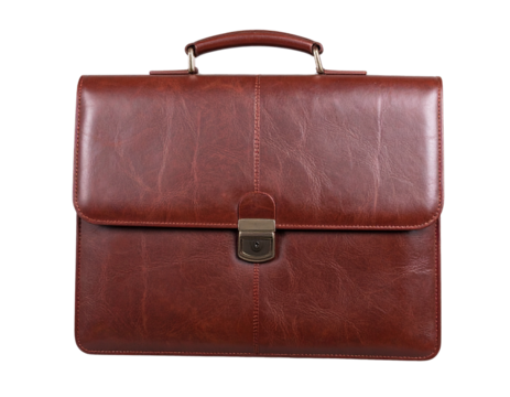 brown leather briefcase isolated on transparent background