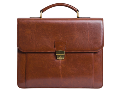 brown leather briefcase isolated on transparent background 